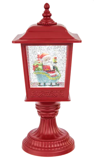 12"H LED Light Up Shimmer Santa in Sleigh Lantern