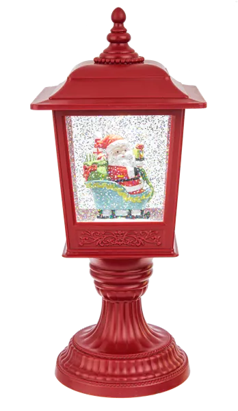 12"H LED Light Up Shimmer Santa in Sleigh Lantern