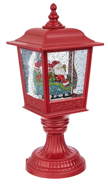 12"H LED Light Up Shimmer Santa in Sleigh Lantern