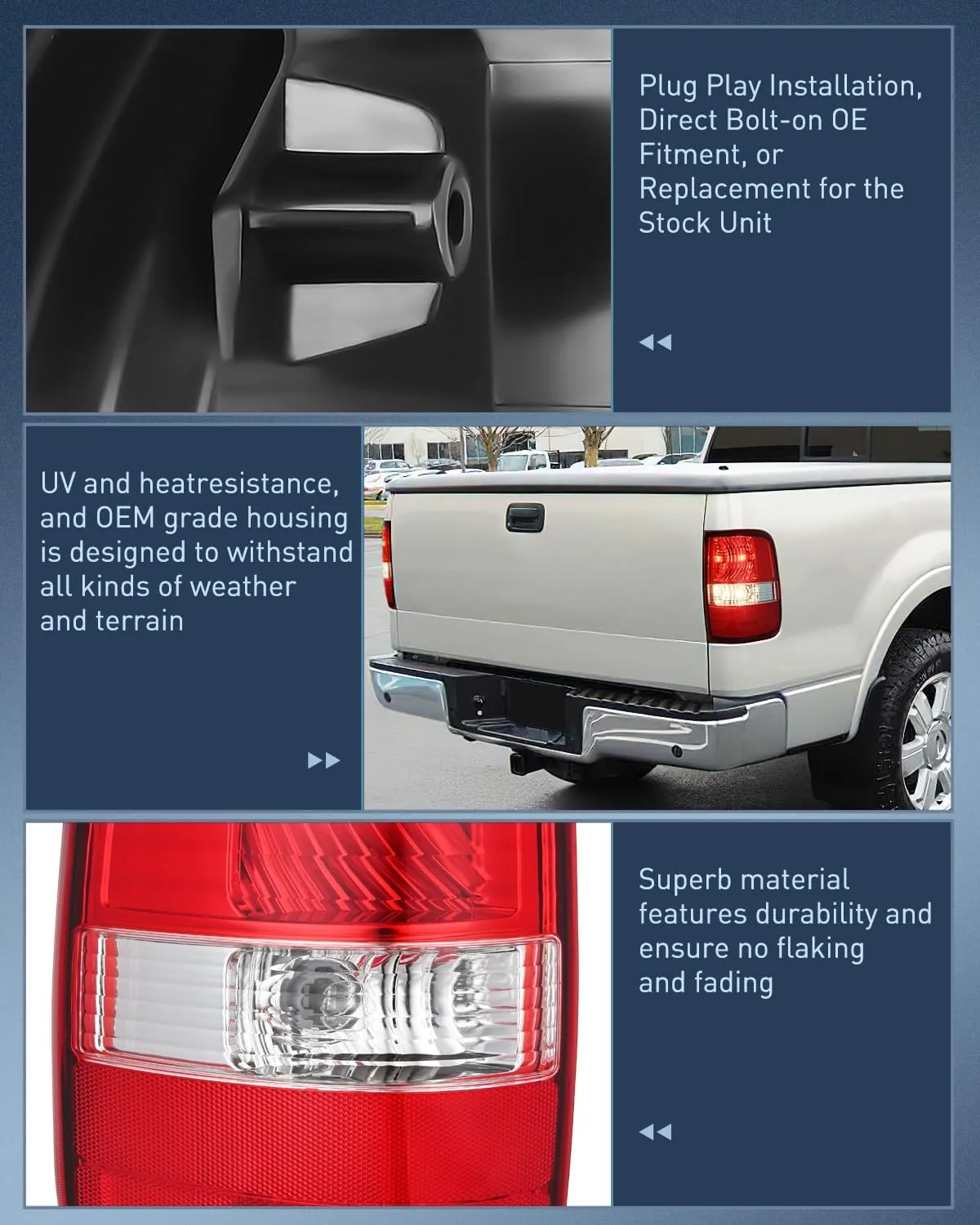 2004-2008 Ford F150 Tail light Assembly Rear Lamp Replacement OE Style Red Housing Driver Passenger Side