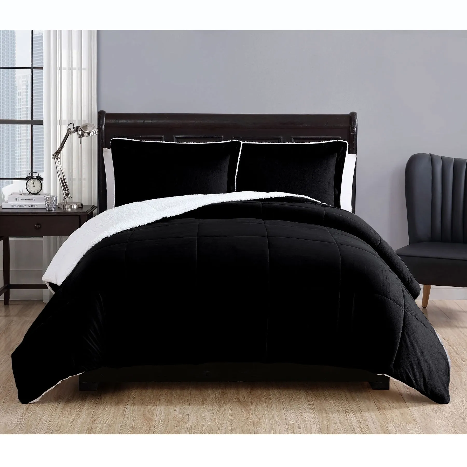 3 Piece Micro Mink Comforter Set | Black | Queen