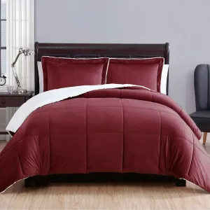 3 Piece Ultra-soft Micro Mink Comforter Set | Queen | Sherpa Reverse | Burgundy
