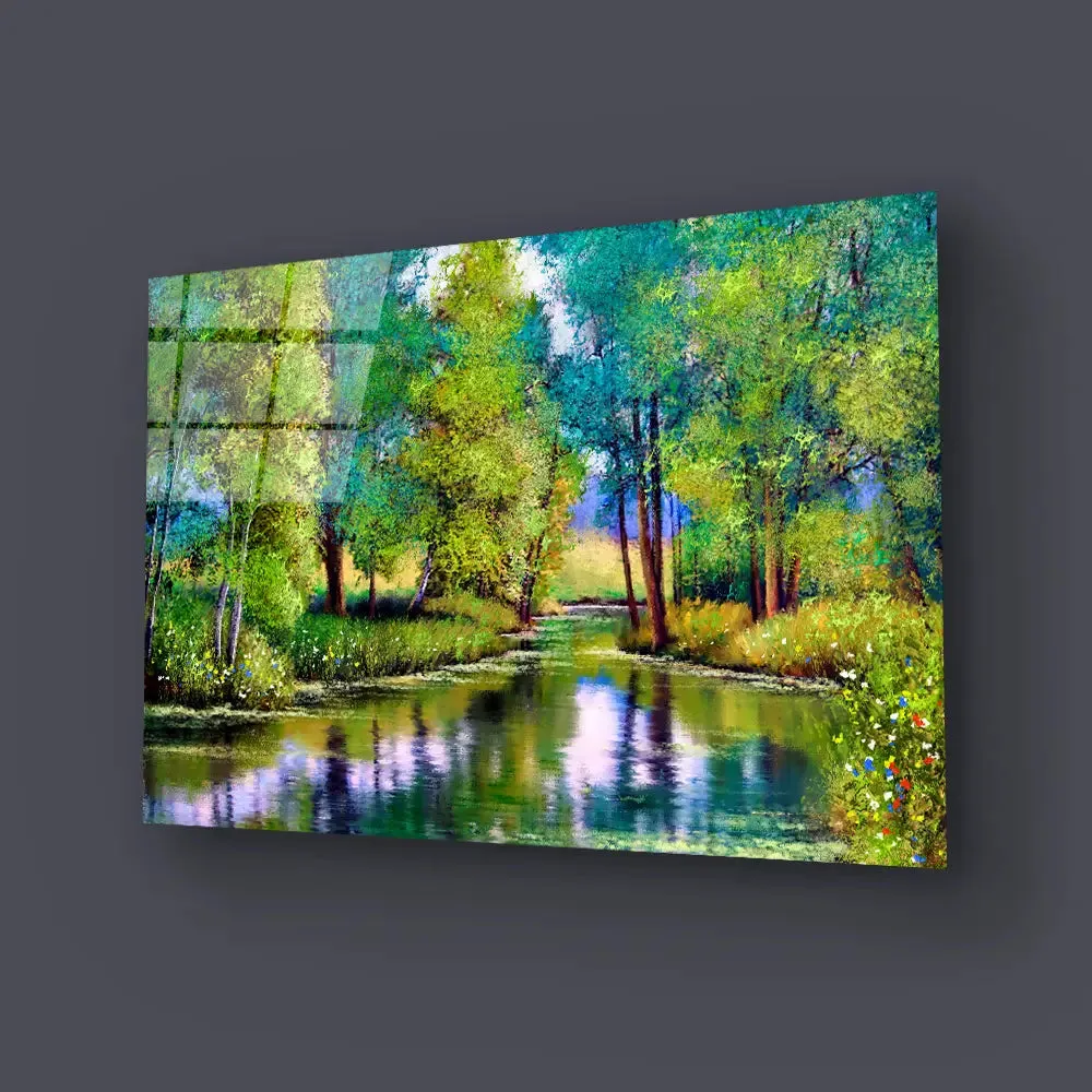 Autumn Landscape Trees Lake Glass Wall Art