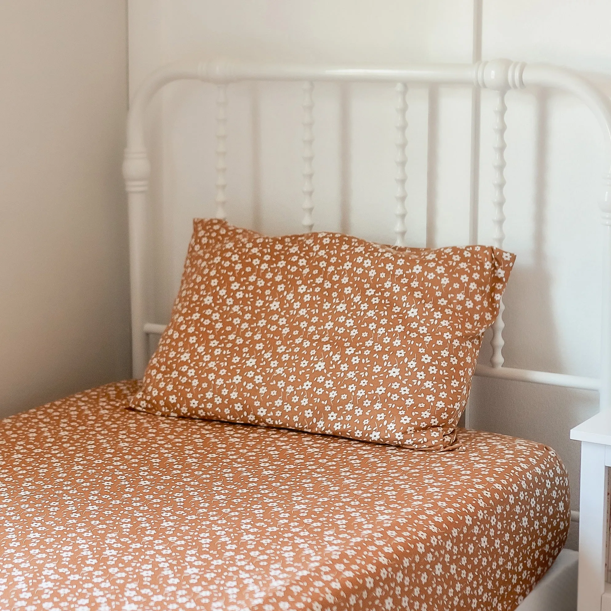 Camel Floral Twin Sheet With Pillow Case