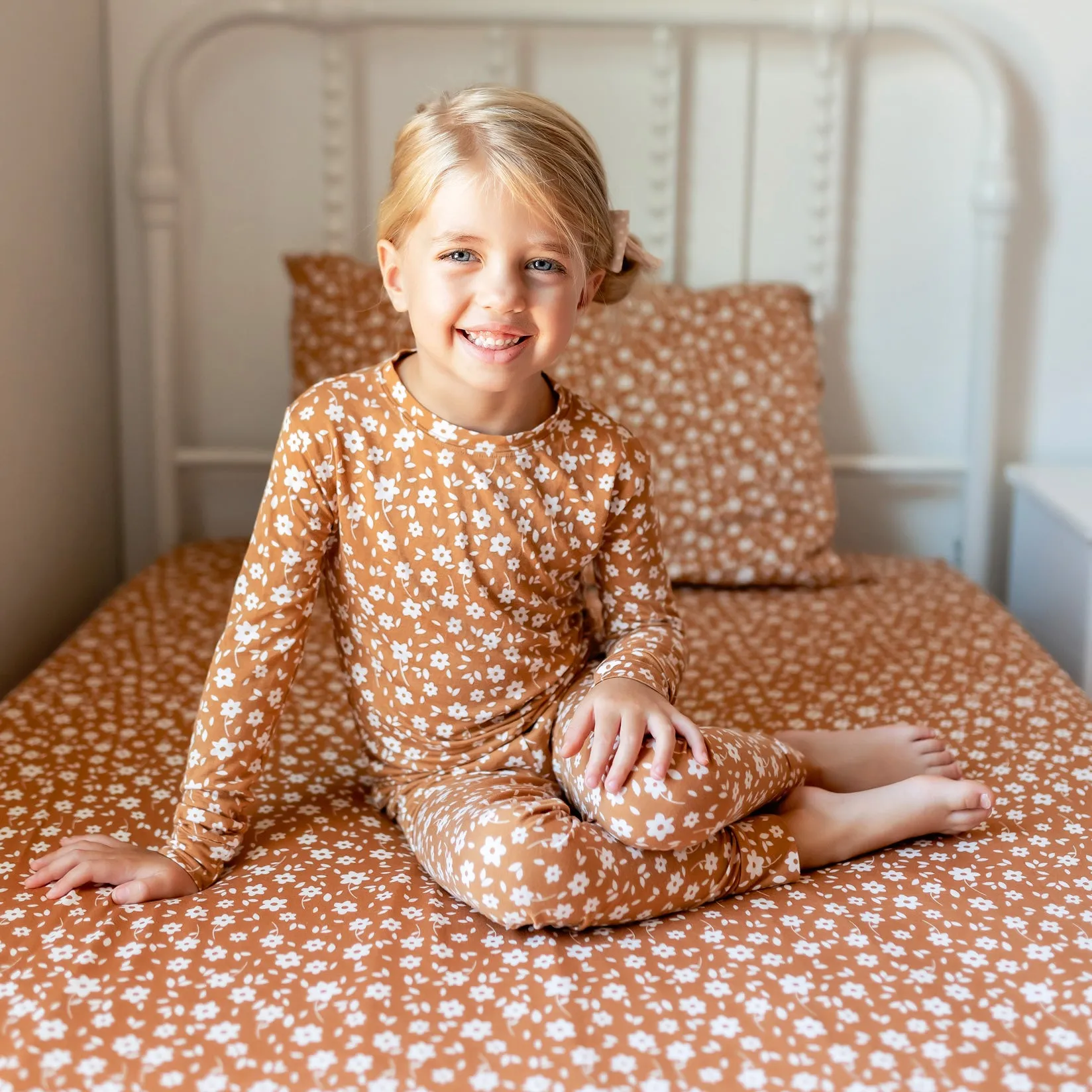 Camel Floral Twin Sheet With Pillow Case