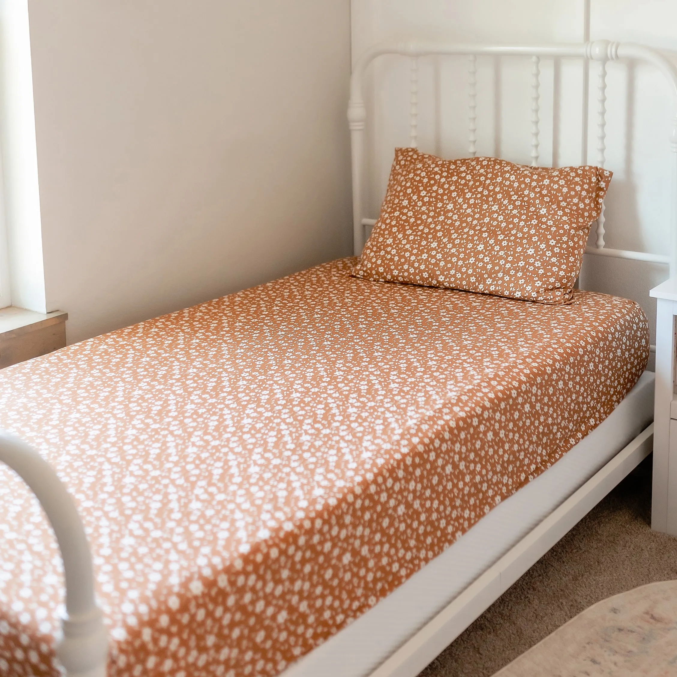 Camel Floral Twin Sheet With Pillow Case