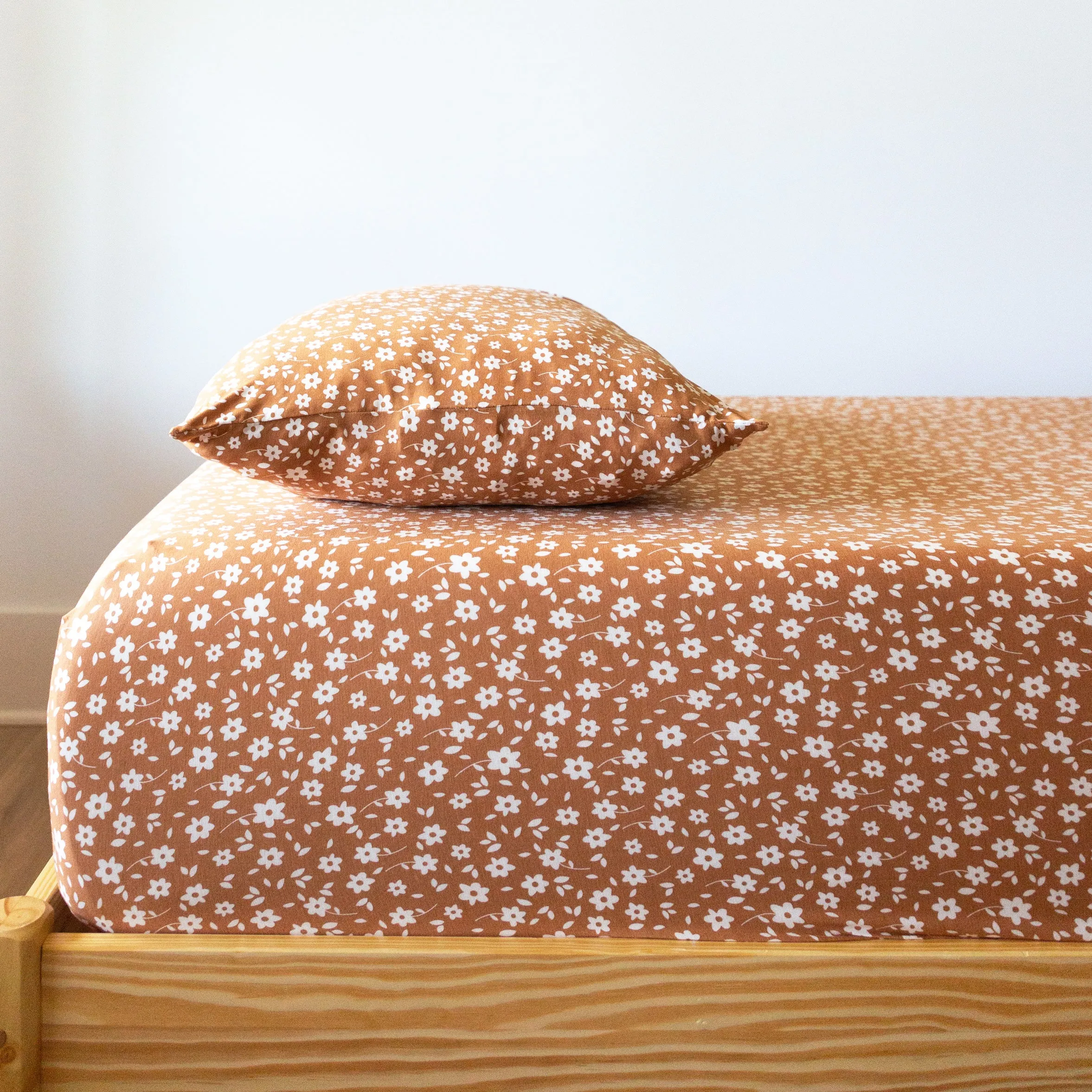Camel Floral Twin Sheet With Pillow Case
