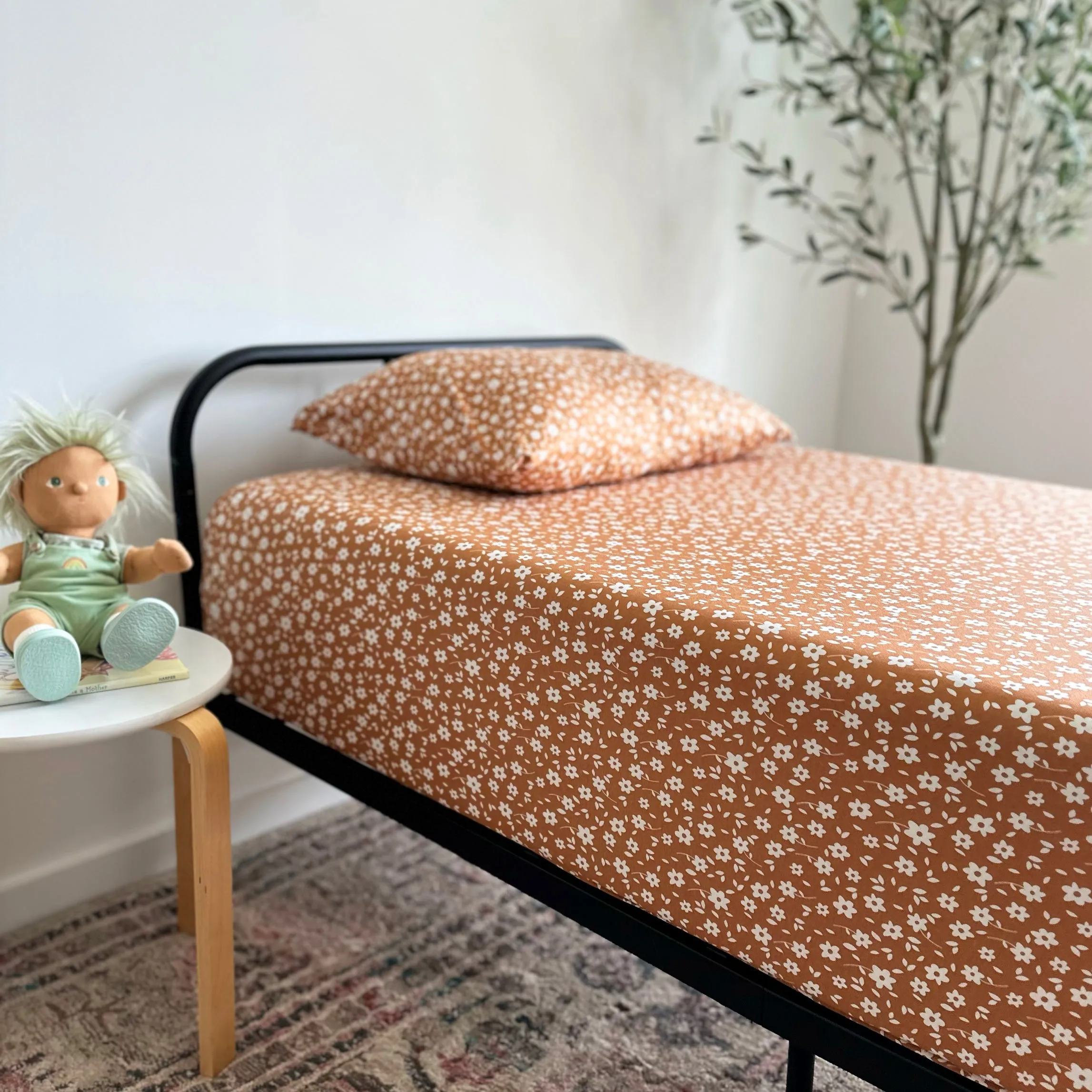 Camel Floral Twin Sheet With Pillow Case