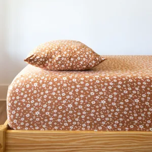 Camel Floral Twin Sheet With Pillow Case