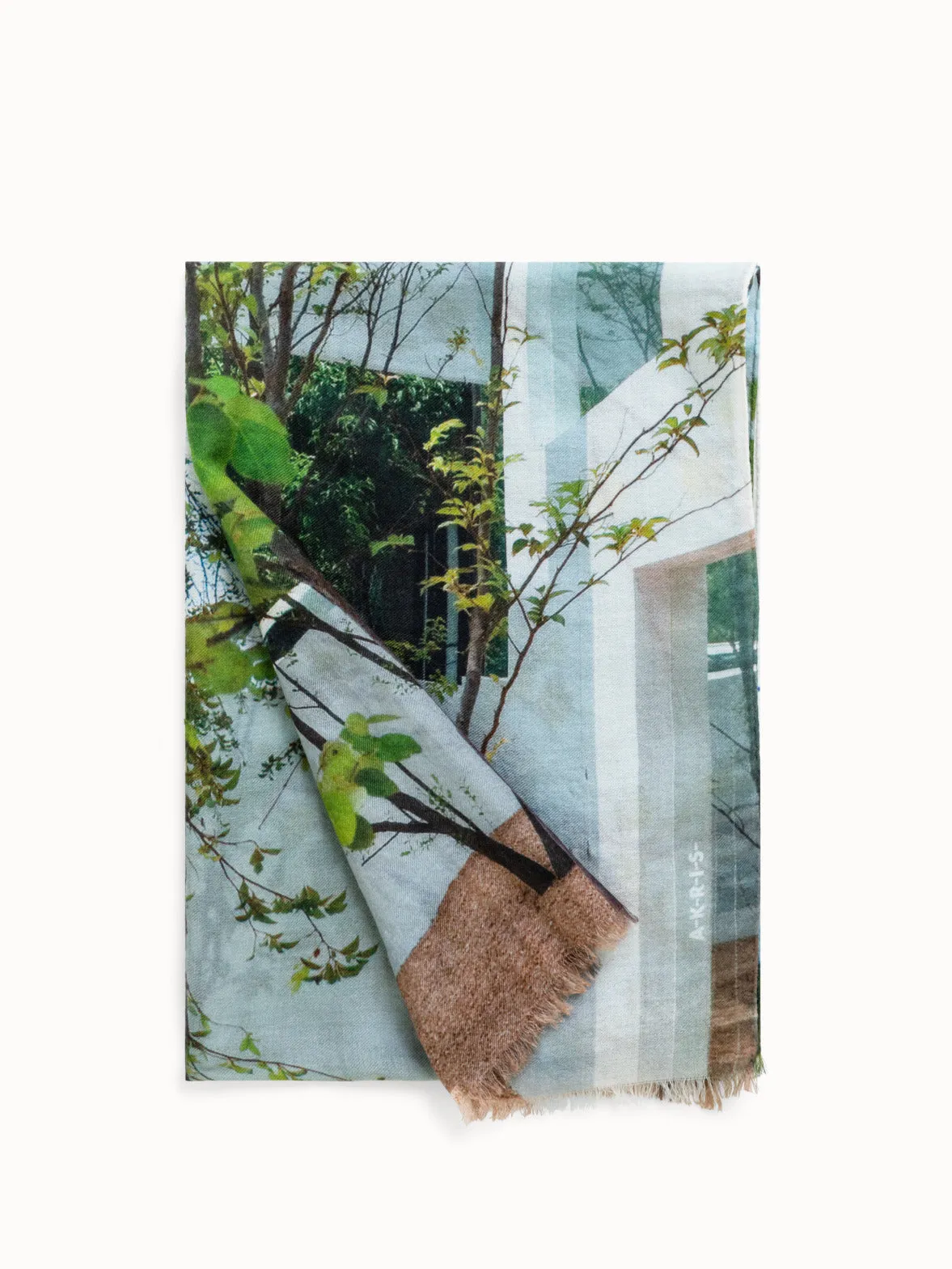 Cashmere Silk Scarf with House N Trees Print