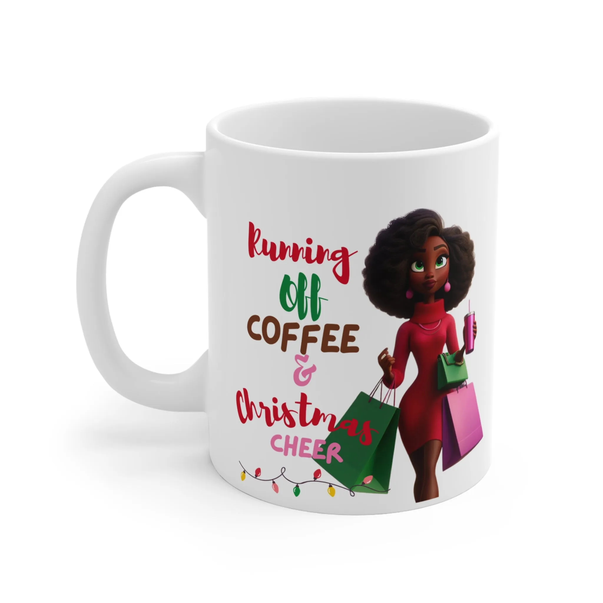 Christmas Cheer Mug, Coffee Lover Gift, Holiday Shopping Cup, Funny Xmas Quote, Festive Drinkware