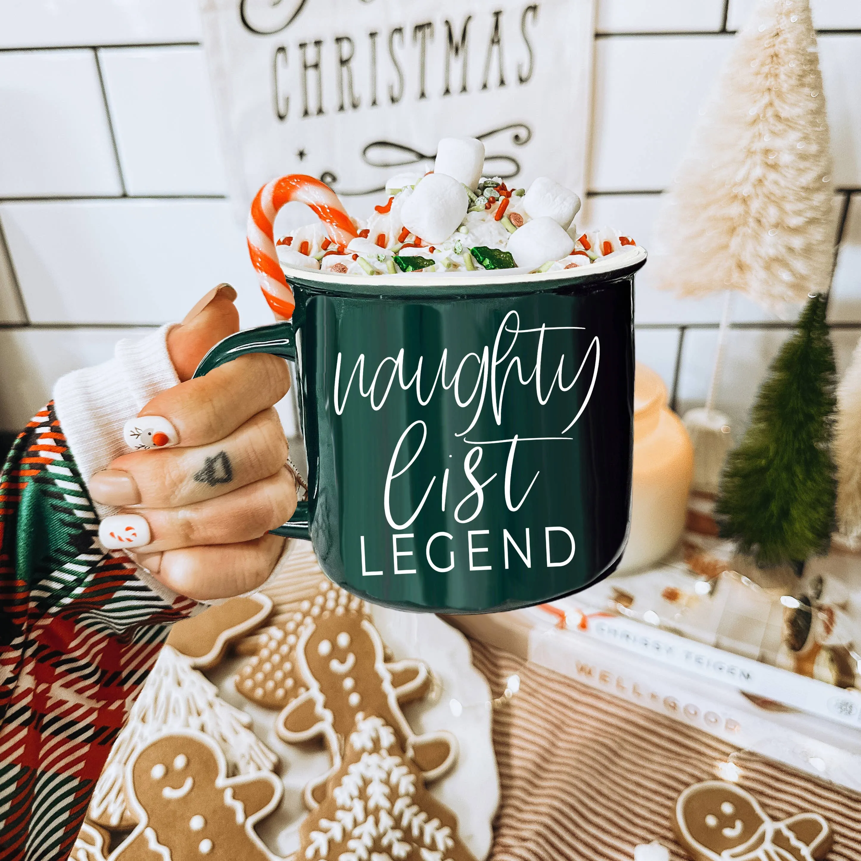 Christmas Coffee Mugs Ceramic, Red   Green Holiday Drinkware: Red Mug / Freaking Jolly
