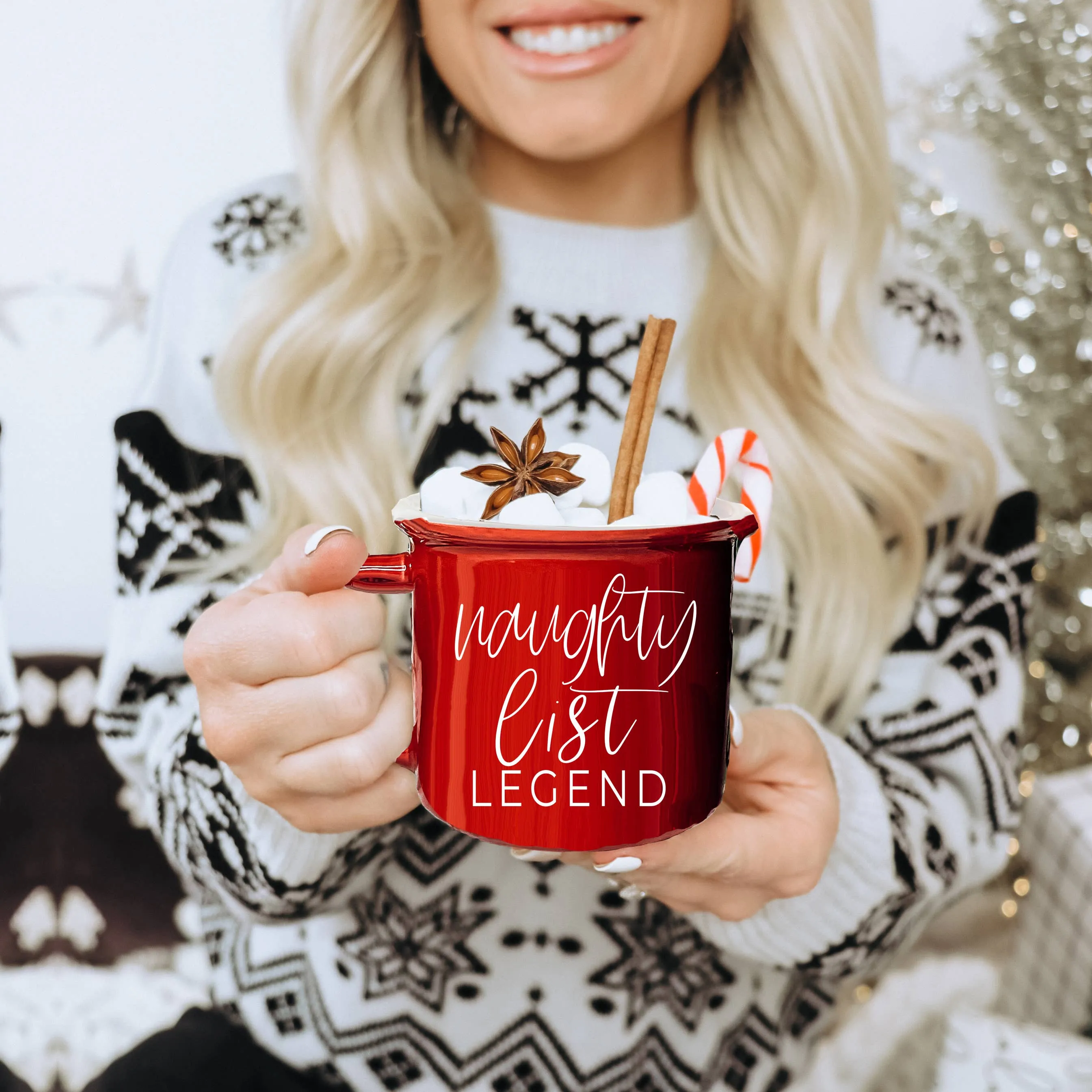Christmas Coffee Mugs Ceramic, Red   Green Holiday Drinkware: Red Mug / Freaking Jolly