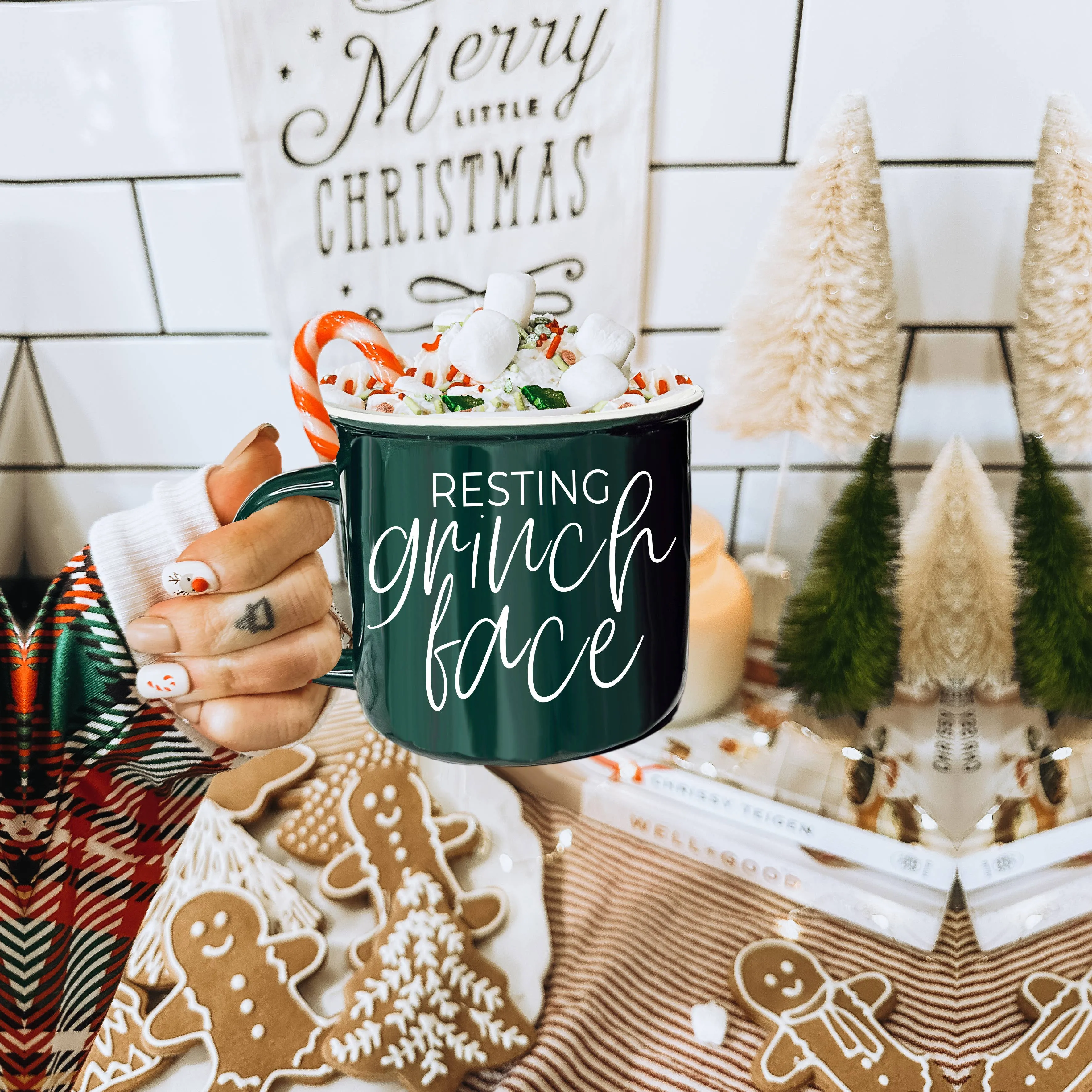 Christmas Coffee Mugs Ceramic, Red   Green Holiday Drinkware: Red Mug / Freaking Jolly