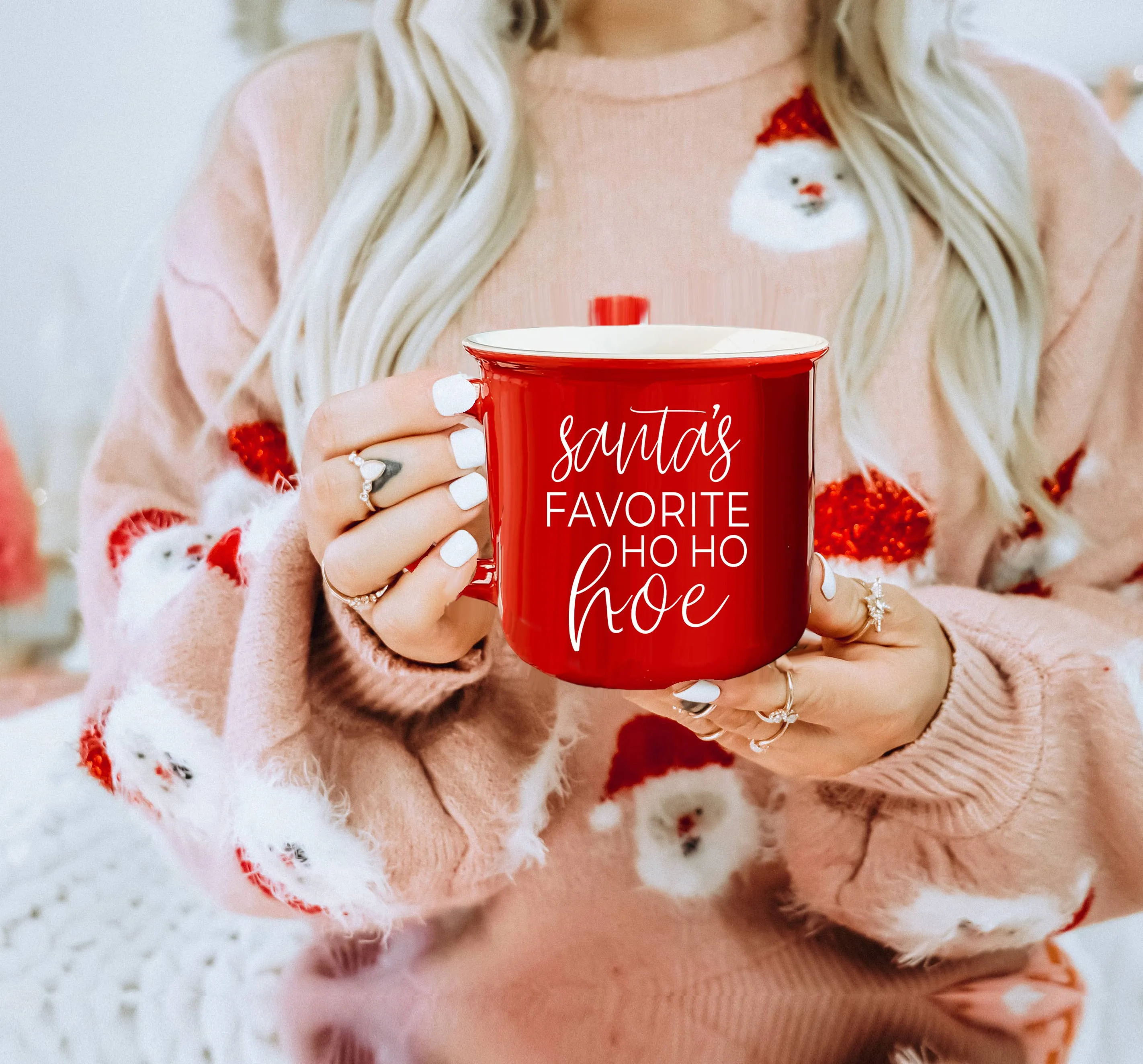 Christmas Coffee Mugs Ceramic, Red   Green Holiday Drinkware: Red Mug / Freaking Jolly