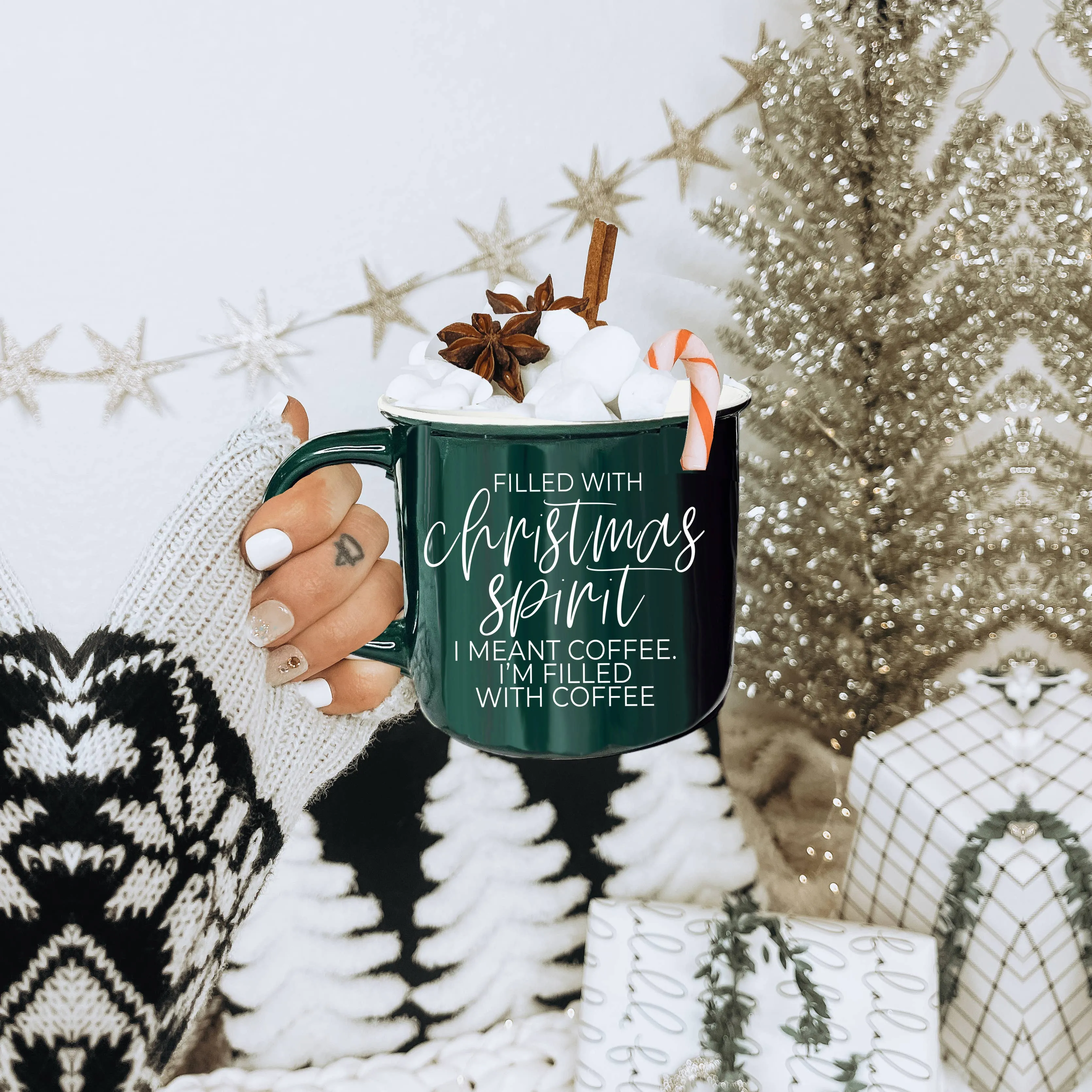 Christmas Coffee Mugs Ceramic, Red   Green Holiday Drinkware: Red Mug / Freaking Jolly