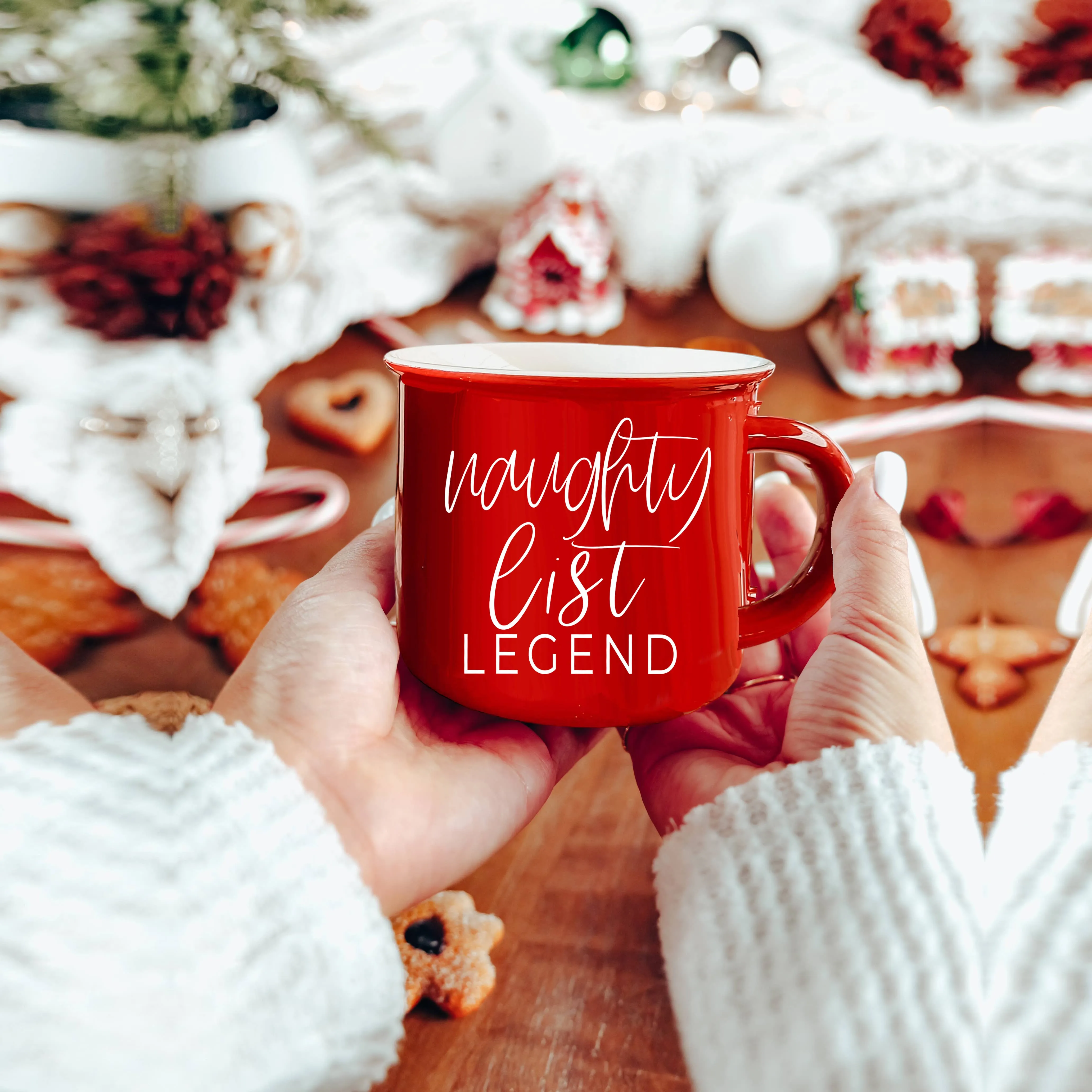 Christmas Coffee Mugs Ceramic, Red   Green Holiday Drinkware: Red Mug / Freaking Jolly