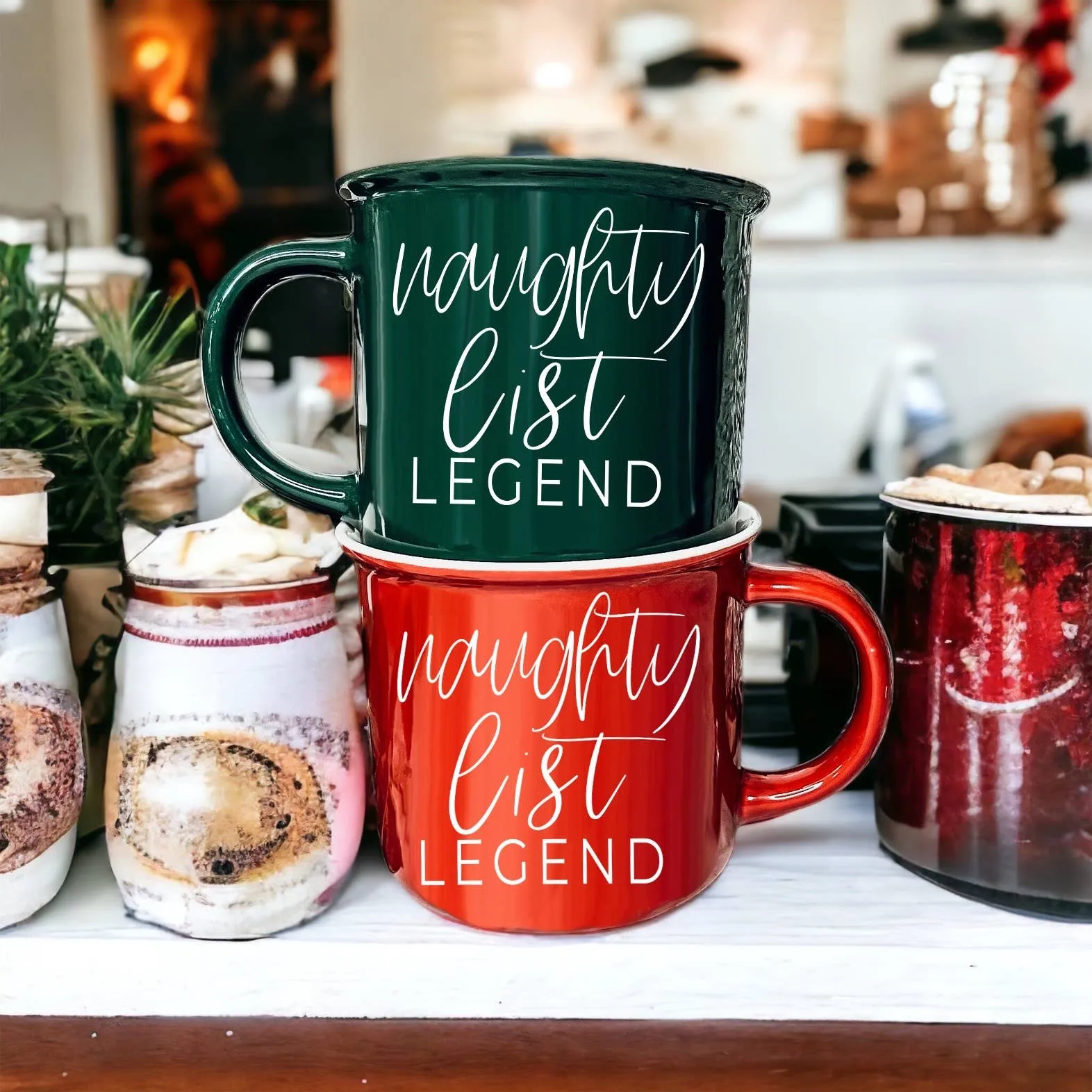 Christmas Coffee Mugs Ceramic, Red   Green Holiday Drinkware: Red Mug / Freaking Jolly