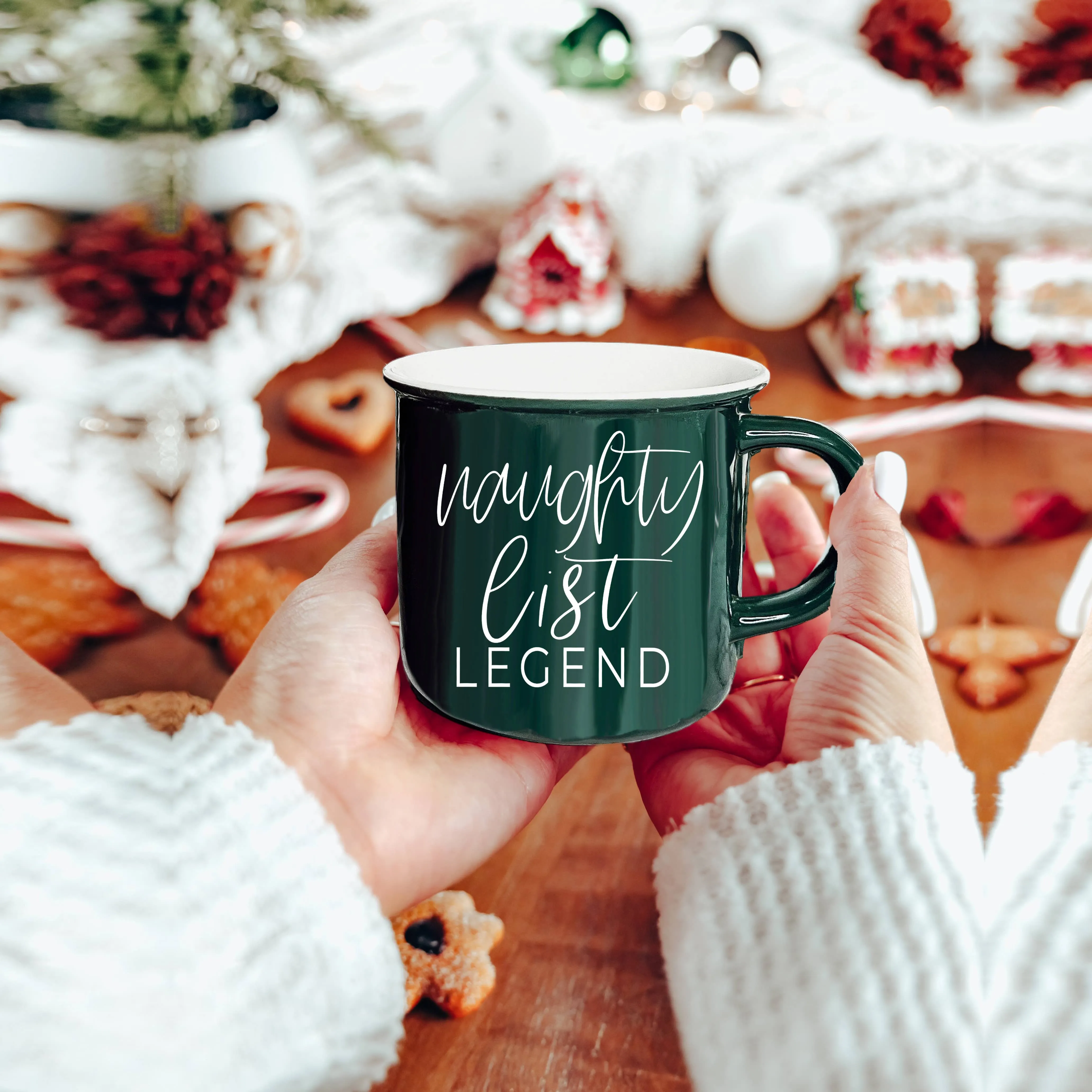 Christmas Coffee Mugs Ceramic, Red   Green Holiday Drinkware: Red Mug / Freaking Jolly