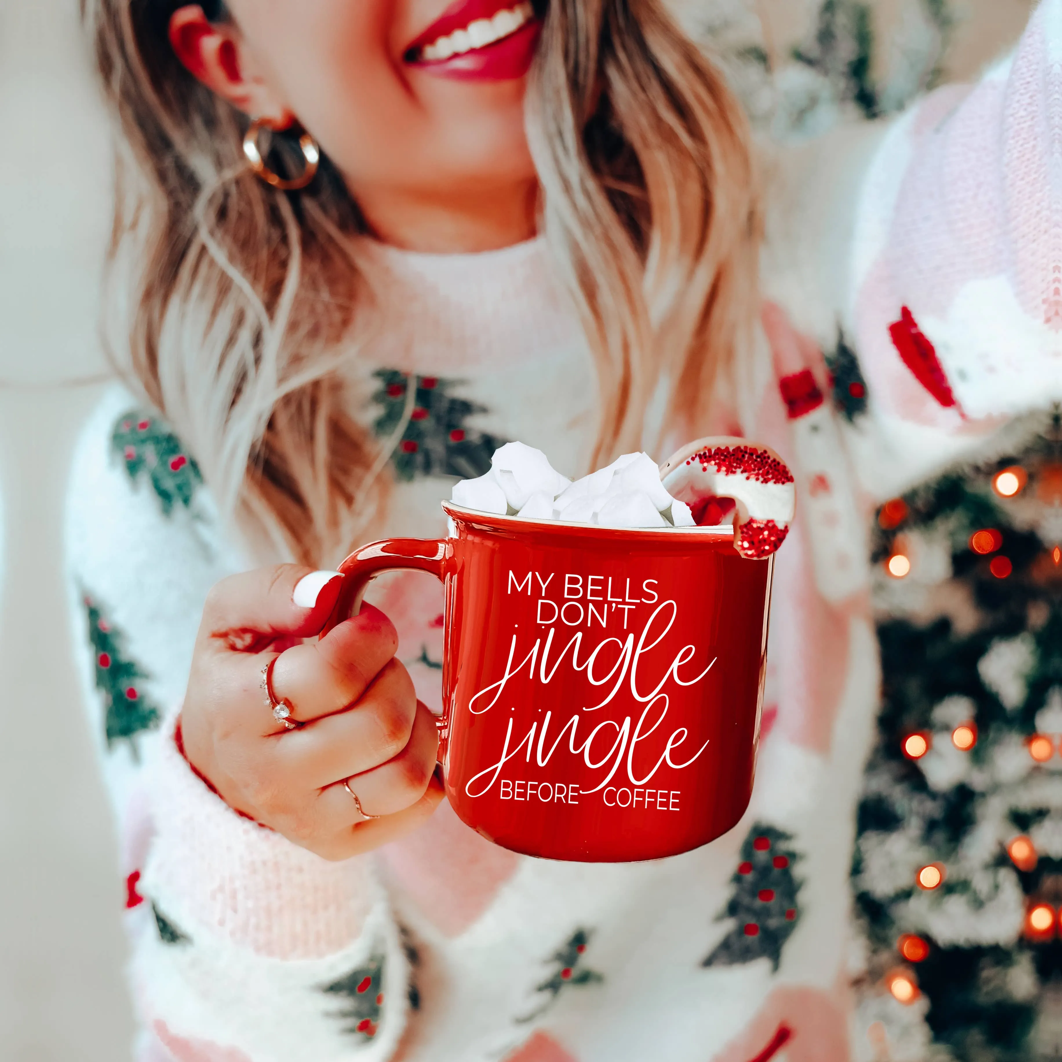Christmas Coffee Mugs Ceramic, Red   Green Holiday Drinkware: Red Mug / Freaking Jolly