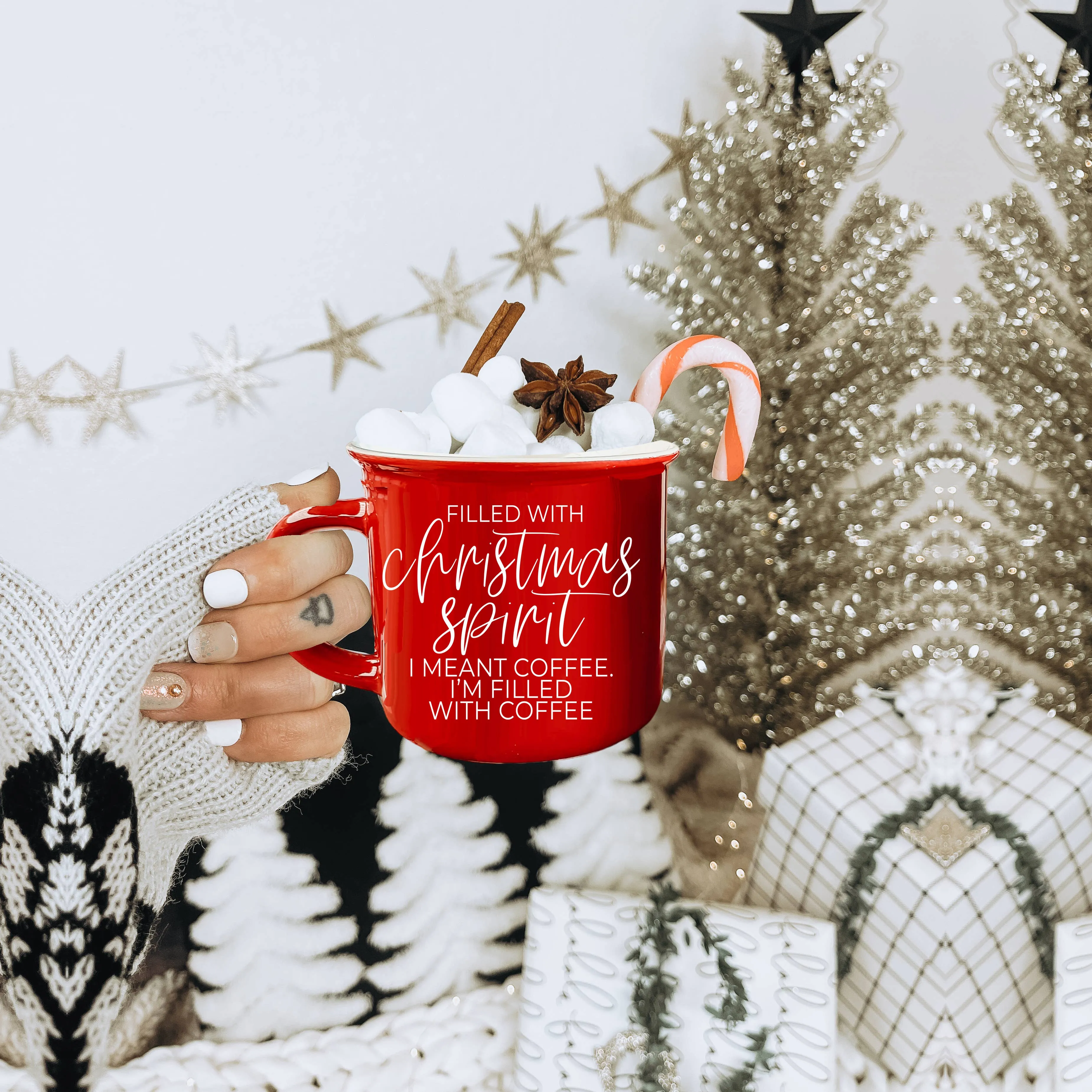 Christmas Coffee Mugs Ceramic, Red   Green Holiday Drinkware: Red Mug / Freaking Jolly