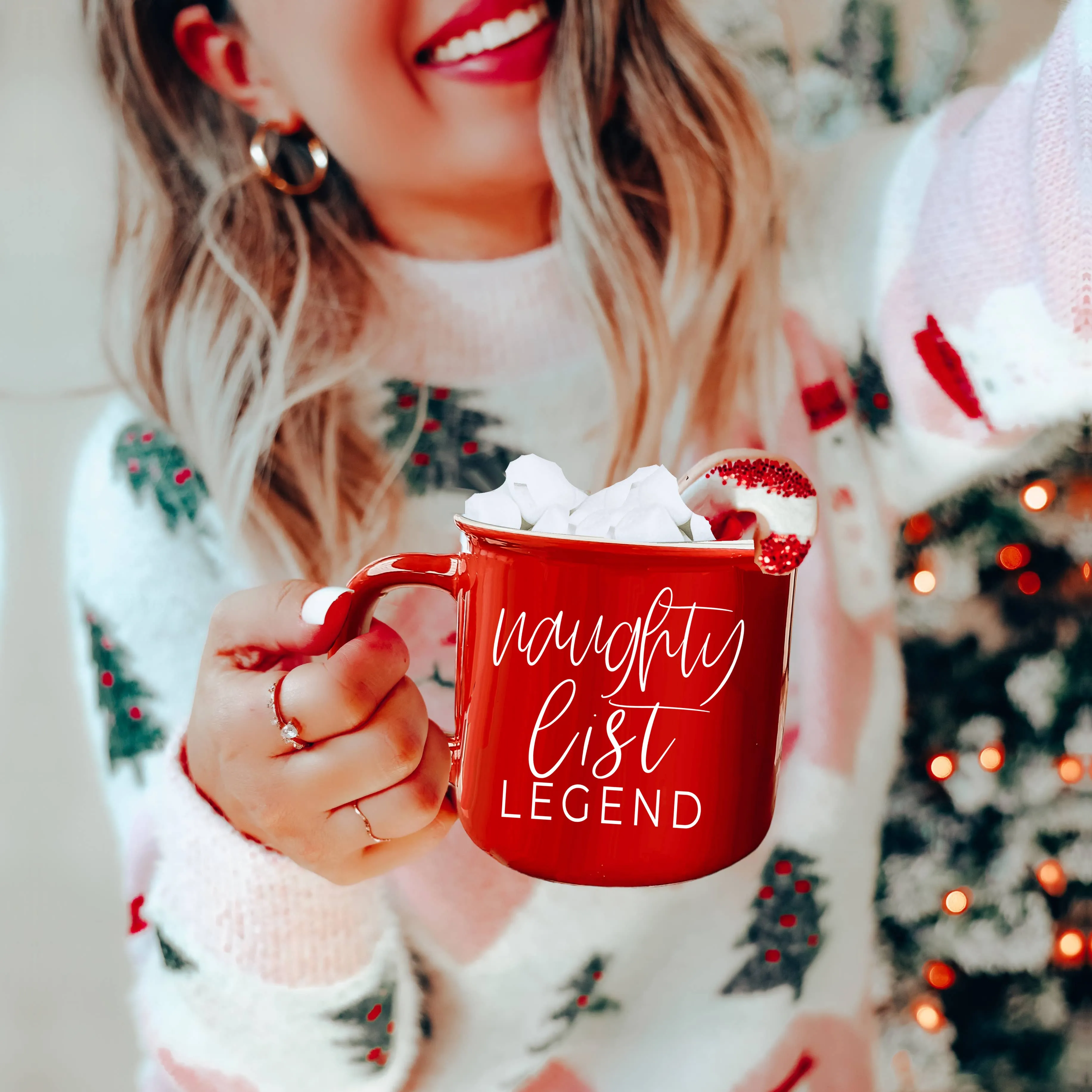 Christmas Coffee Mugs Ceramic, Red   Green Holiday Drinkware: Red Mug / Freaking Jolly
