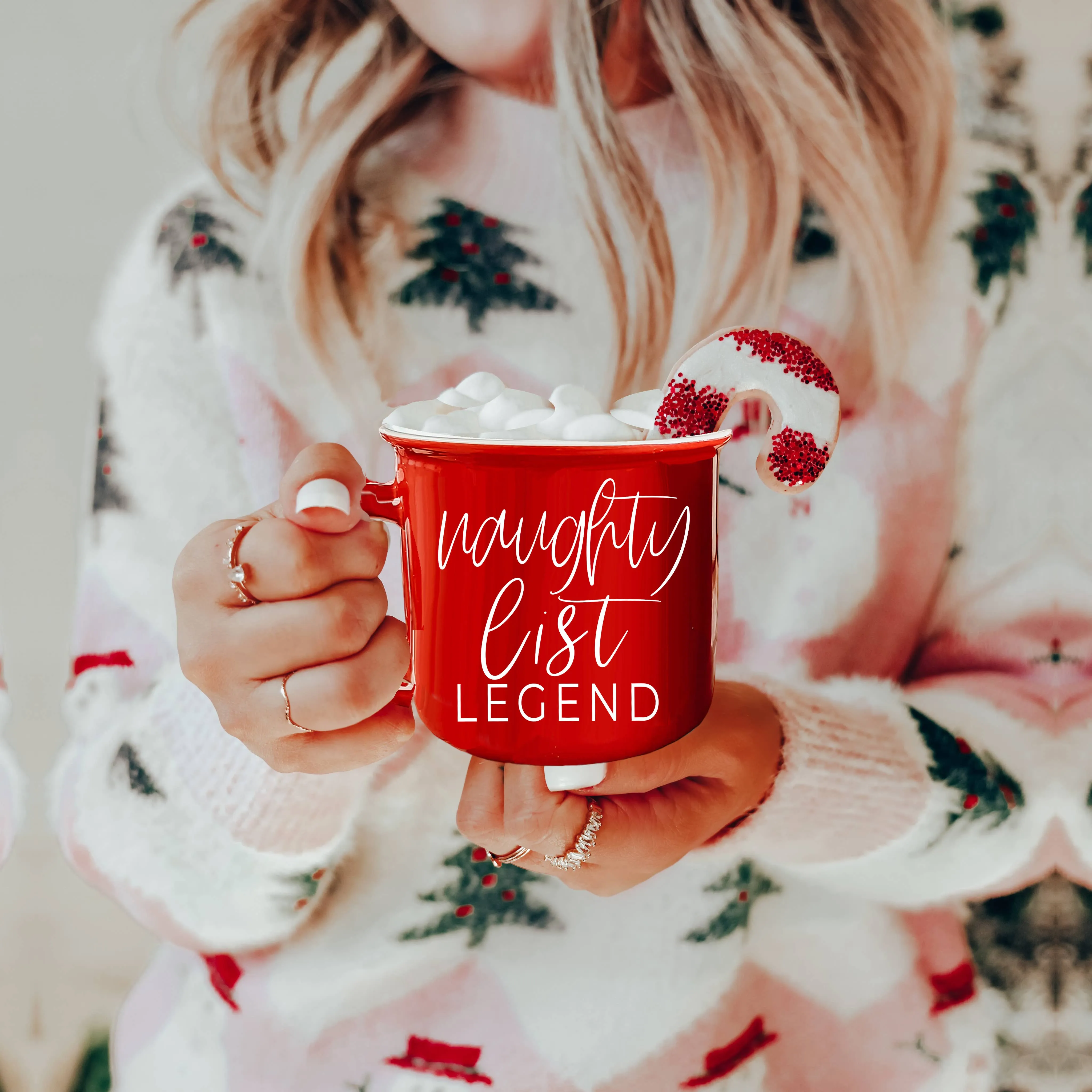 Christmas Coffee Mugs Ceramic, Red   Green Holiday Drinkware: Red Mug / Freaking Jolly