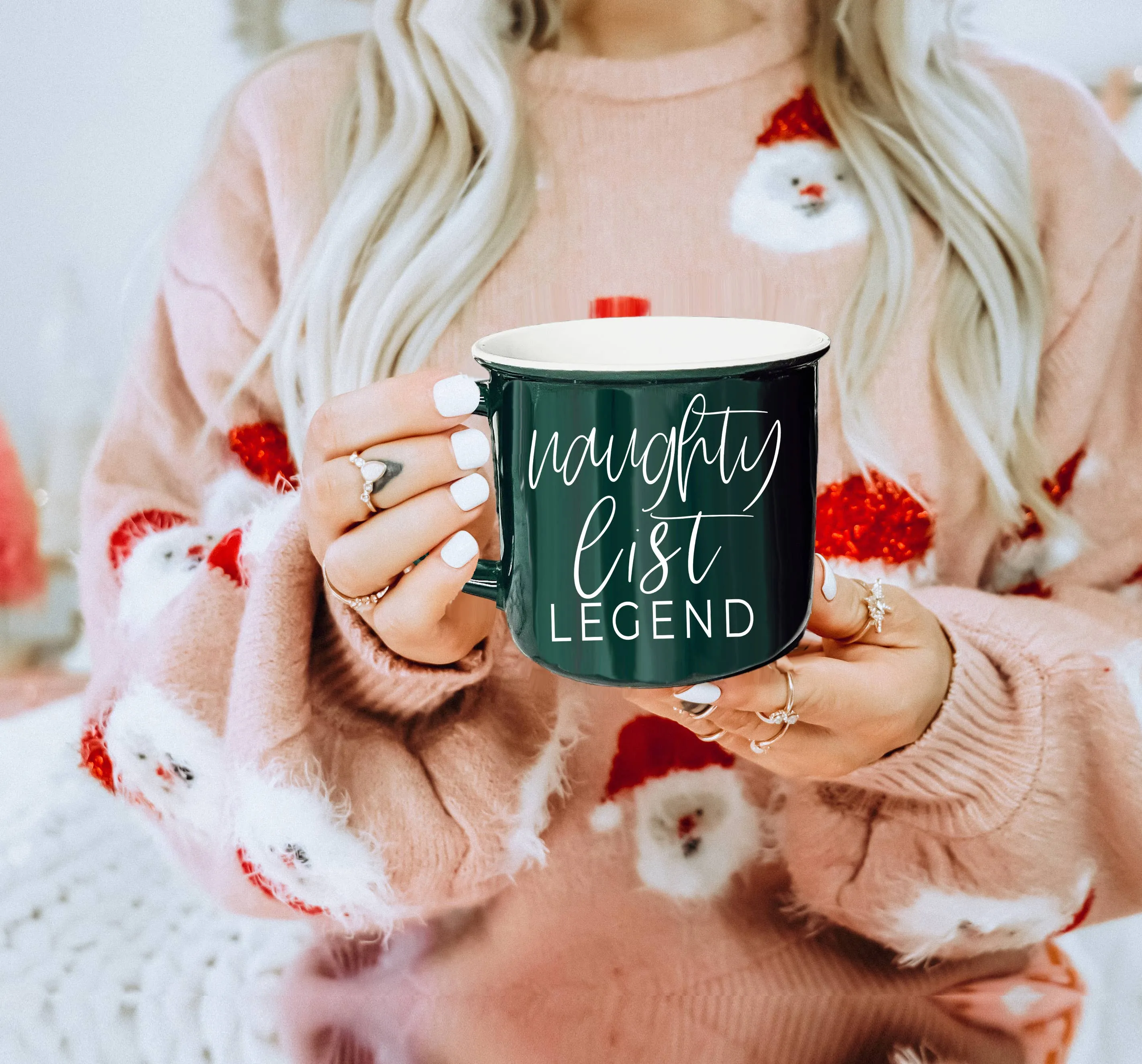 Christmas Coffee Mugs Ceramic, Red   Green Holiday Drinkware: Red Mug / Freaking Jolly
