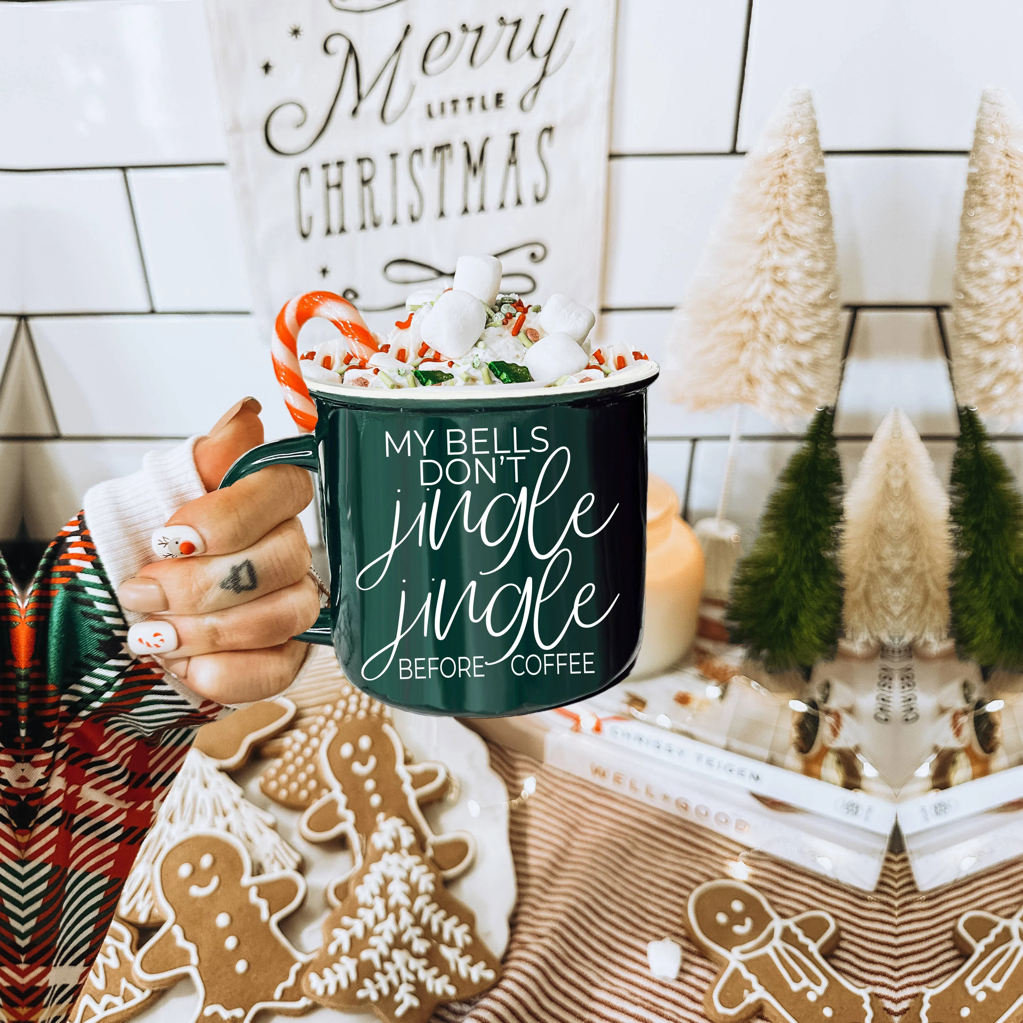 Christmas Coffee Mugs Ceramic, Red   Green Holiday Drinkware: Red Mug / Freaking Jolly