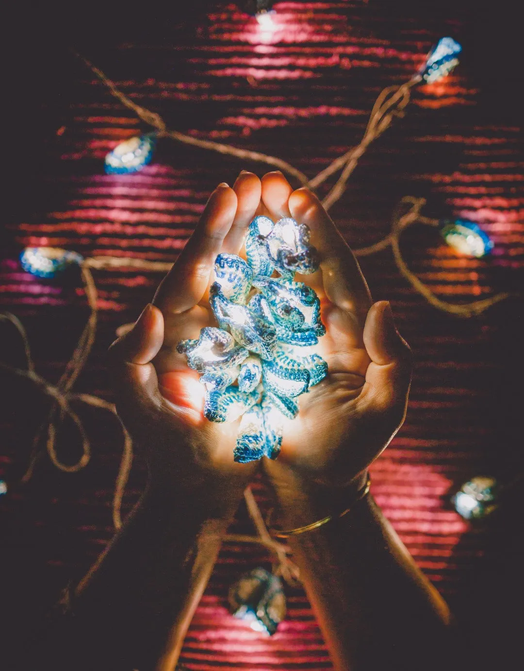 Handmade LED String Lights Blue Lily Bougainvillea