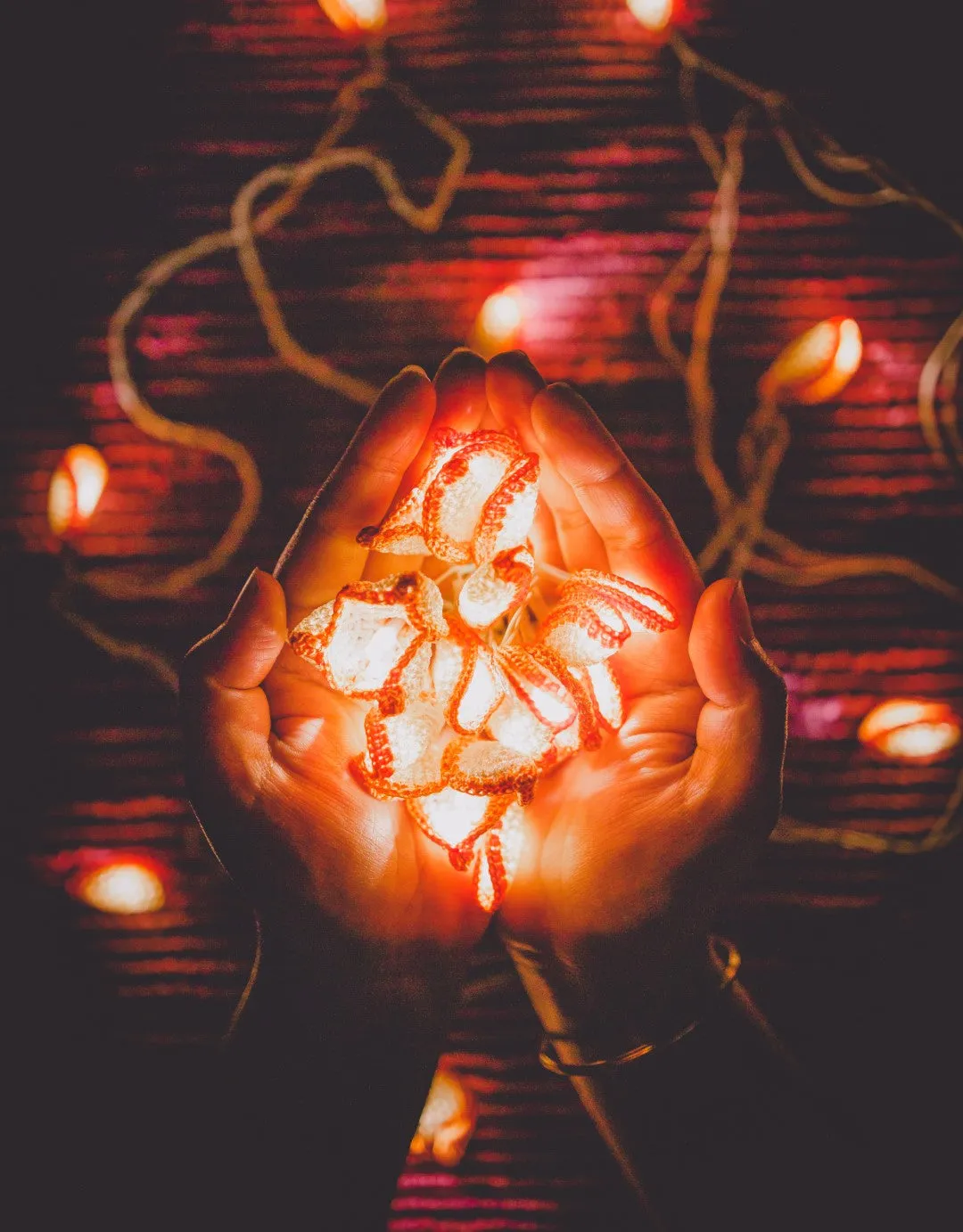 Handmade LED String Lights Orange Lily Bougainvillea