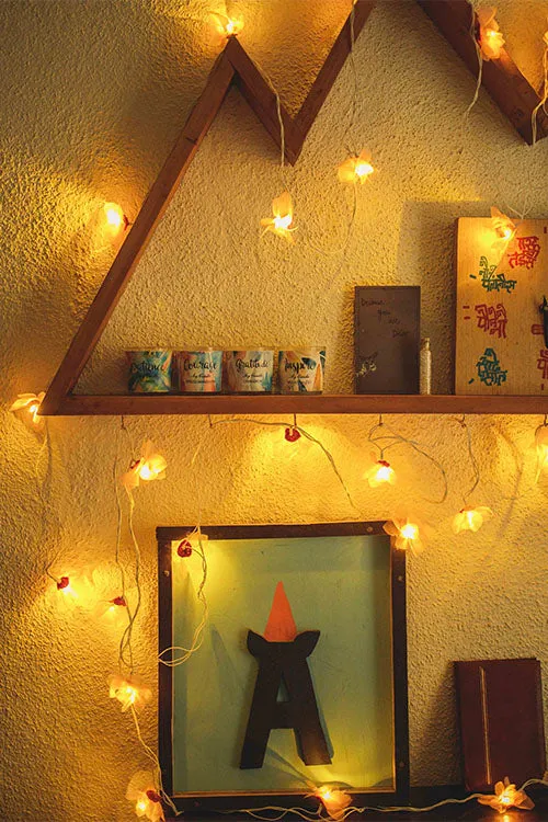 Handmade LED String Lights Orange Petals with Hearts