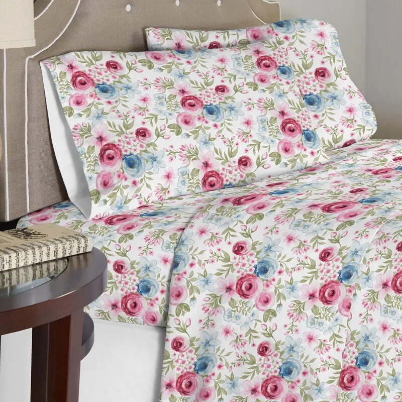 Imaszam Floral 100% Cotton Flannel Sheet Set