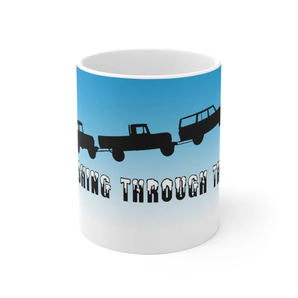 Land Cruiser Christmas Coffee Mug "Dashing Through the Snow" Santa White Ceramic Mug