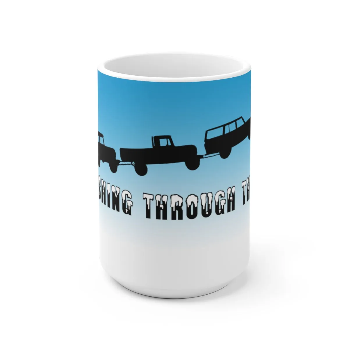 Land Cruiser Christmas Coffee Mug "Dashing Through the Snow" Santa White Ceramic Mug