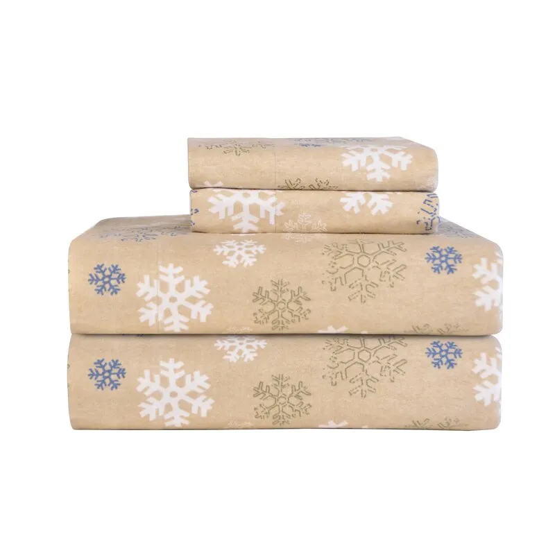 Markse 100% Cotton Snowflakes Flannel Sheet Set