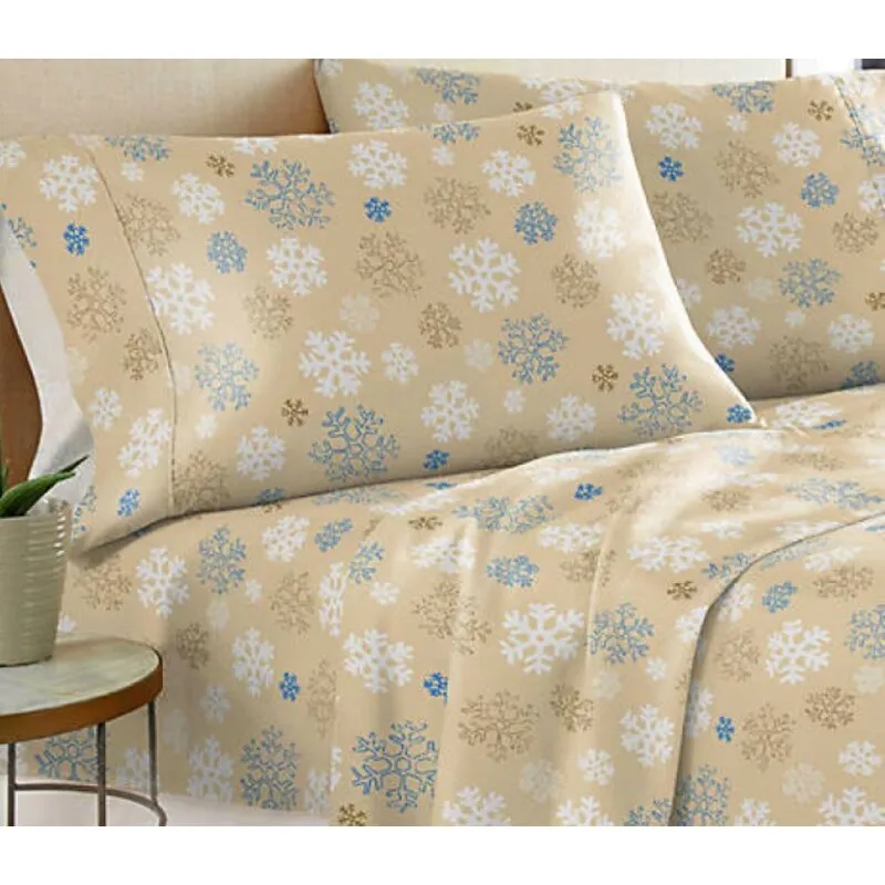 Markse 100% Cotton Snowflakes Flannel Sheet Set