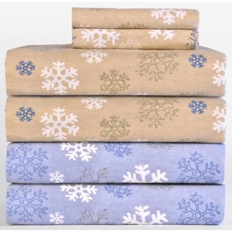 Markse 100% Cotton Snowflakes Flannel Sheet Set