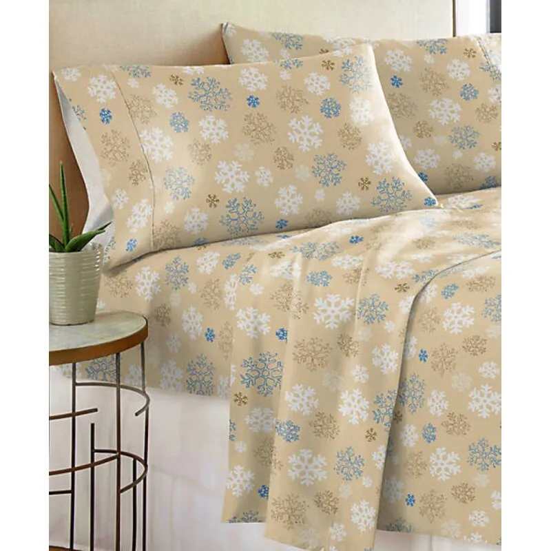 Markse 100% Cotton Snowflakes Flannel Sheet Set